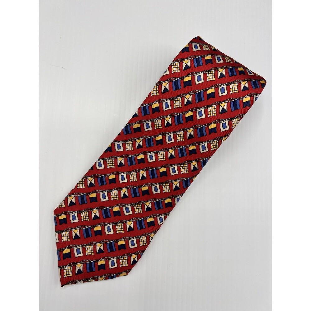 Michelsons of London Pure Silk Tie Red Nautical Signal Flag Novelty 56” x 3.5”